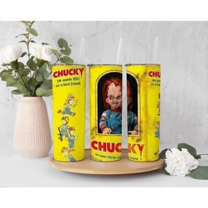Distressed Chucky Doll, Halloween themed - 20oz Skinny Tumbler